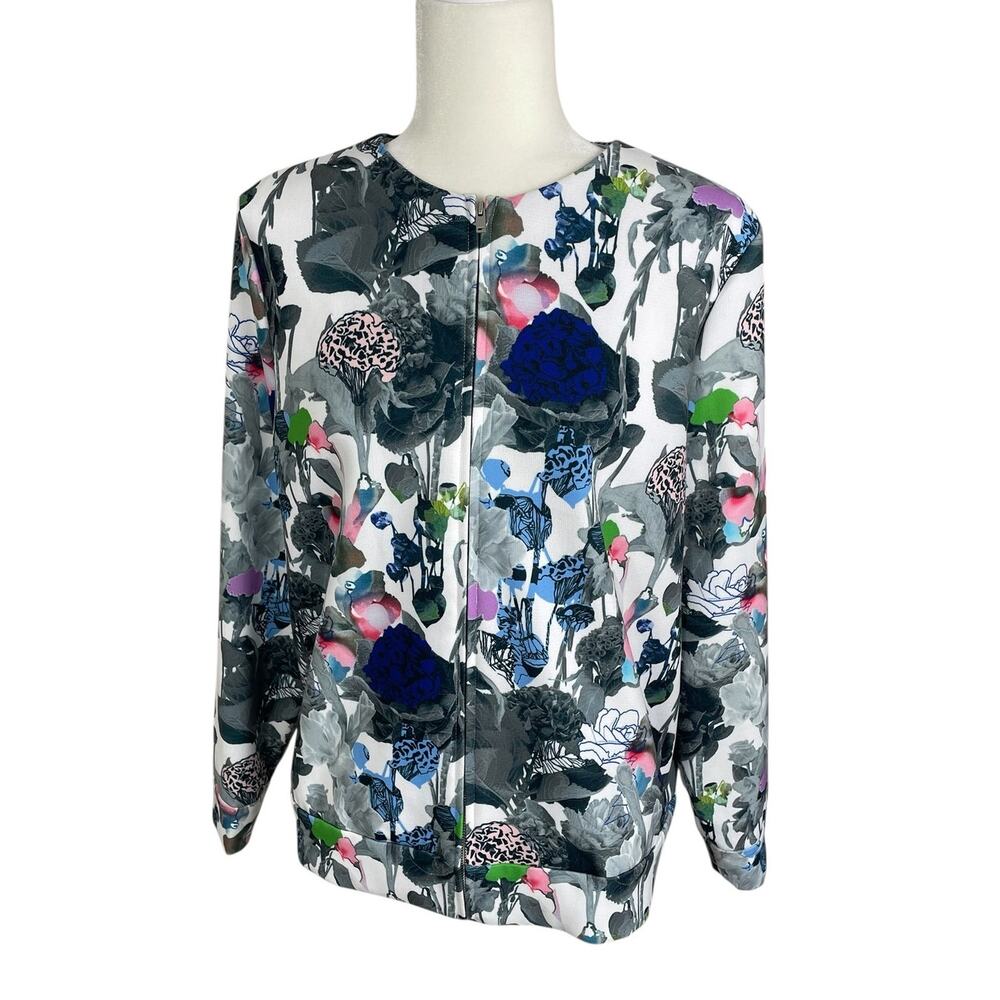COS Jersey Knit Full Zip Bomber Jacket Floral Multi Women's Sz 14 Modern Career - Picture 3 of 13
